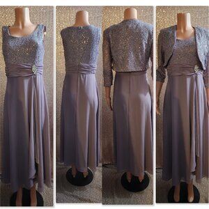 2 piece Purple Sequins Lace Rhinestone accent Dress w/Jacket